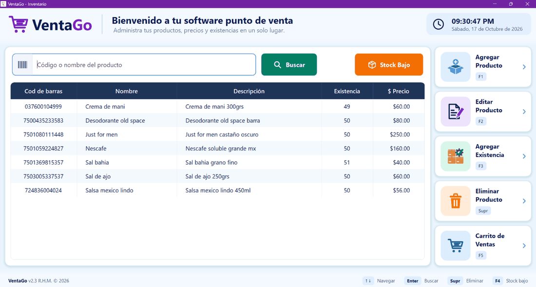 Inventario de VentaGo.